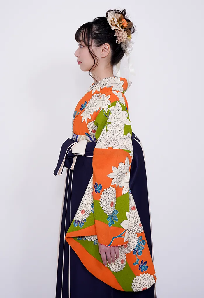 卒業式 袴レンタル 大菊柄の着物のデザイン（宅配）