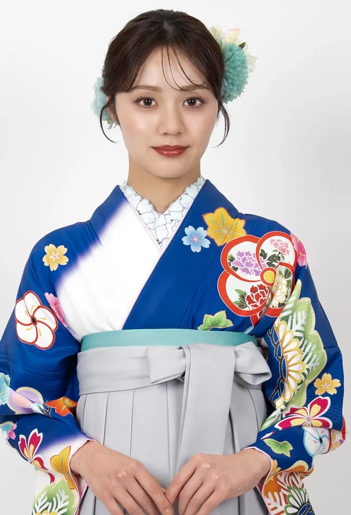 着物】青白ぼかしに花鏡｜卒業式袴宅配ネットレンタルange