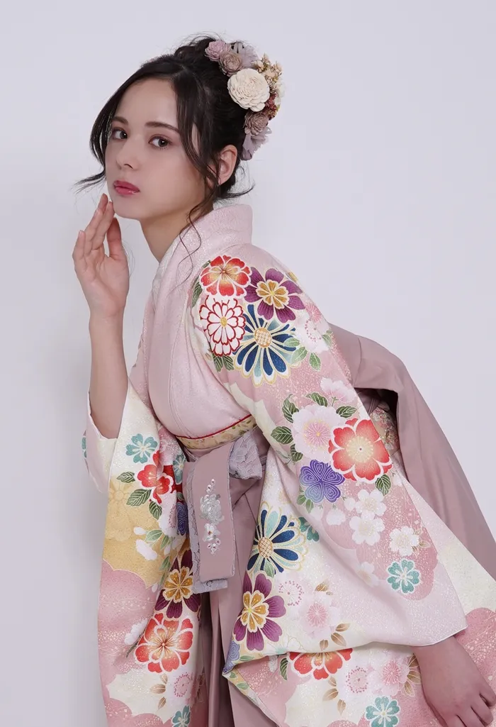 卒業式袴レンタル　桃色花雲夢の二尺袖単品